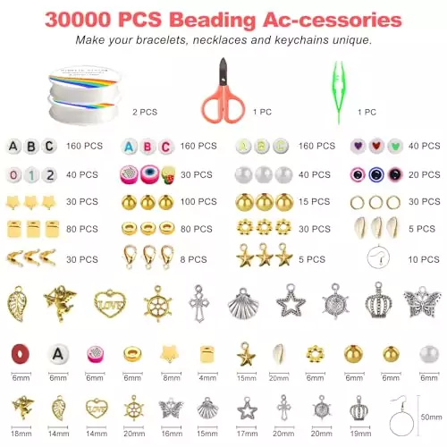 Vibrant Polymer Beads Kit, 30,000 Pieces: Ideal for DIY Friendship Bracelet Crafting, Perfect for Creative Jewelry Projects and Handmade Accessories.