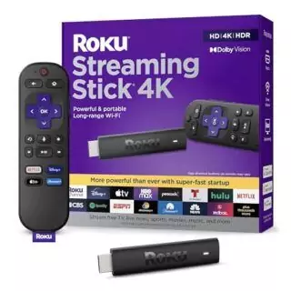 4K Portable Roku Streaming Stick featuring an HDR display and voice remote, ideal for educators seeking versatile, high-quality streaming solutions.