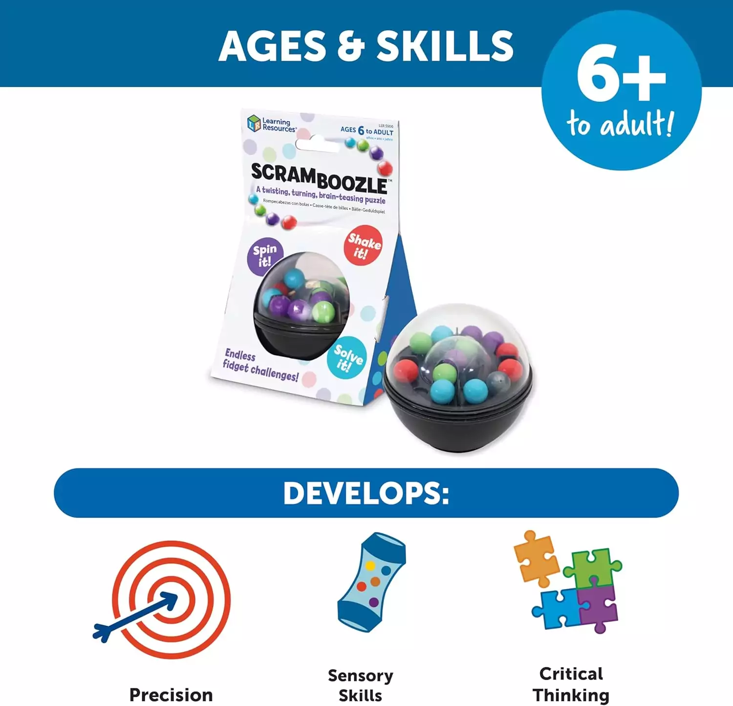 Engage your mind with the 3D Scramboozle Puzzle Ball, an educational brain teaser designed to enhance problem-solving skills and cognitive development.