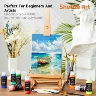 Acrylic Paint Set by Shuttle Art featuring 50 vibrant 2oz bottles, perfect for educators and creative projects needing diverse color selection.