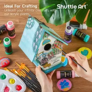 Shuttle Art Acrylic Paint Set offers 50 vibrant colors, perfect for educators and creative hobbyists seeking high-quality, diverse paint options.