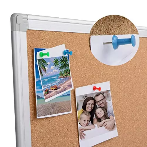 Wall-mounted 36x48 silver aluminum cork board for displaying educator notices, enhancing classroom organization and communication. Ideal for schools.