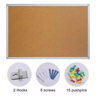 Silver Aluminum Framed Cork Board 36x48 - Perfect Wall Mounted Notice Board for Educators, Features Durable Construction for Classroom Announcements