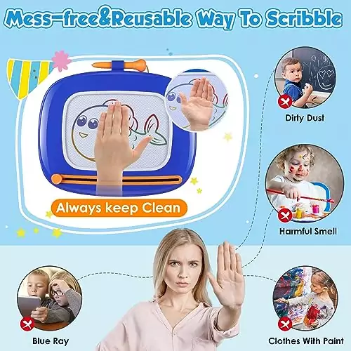 Magnetic drawing board for toddlers, a vibrant educational toy designed for ages 1-3, enhancing creativity and motor skills in young children.