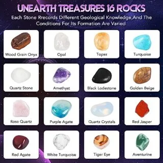 Explore an educational journey into space and science with the Space Exploration Gem Dig Kit, featuring 16 gems and 8 planet discovery opportunities.