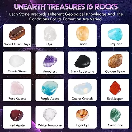 Explore an educational journey into space and science with the Space Exploration Gem Dig Kit, featuring 16 gems and 8 planet discovery opportunities.