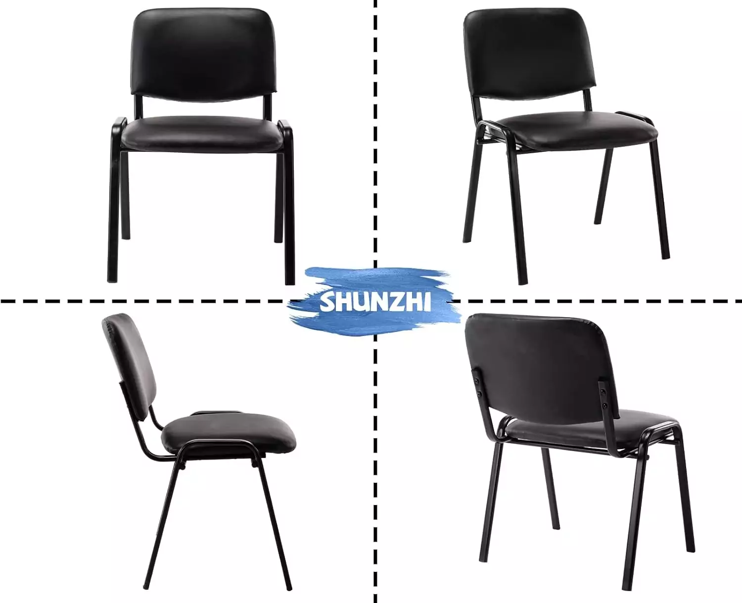 Set of 10 Stackable PU Leather Office Guest Chairs, ideal for meeting rooms and classrooms, offering comfort and space-saving convenience.