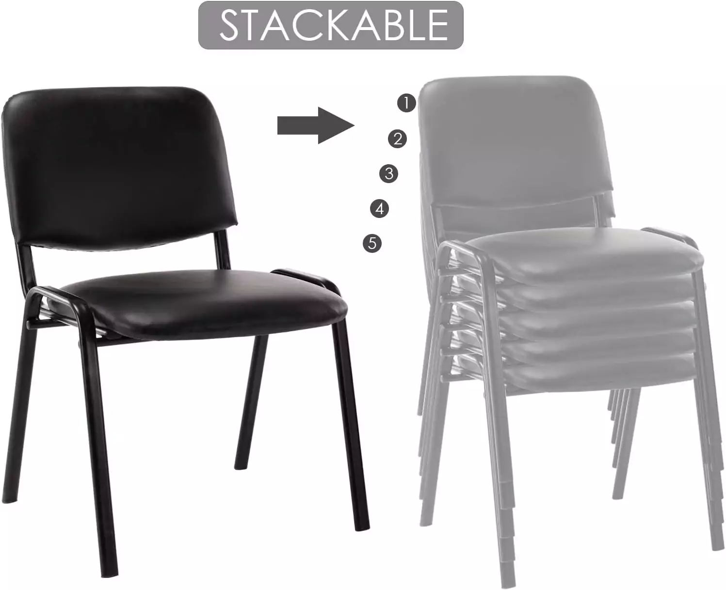 PU Leather Office Guest Chairs Set: Stackable Design for Efficient Classroom and Meeting Room Use, Durable and Comfortable Seating Solution