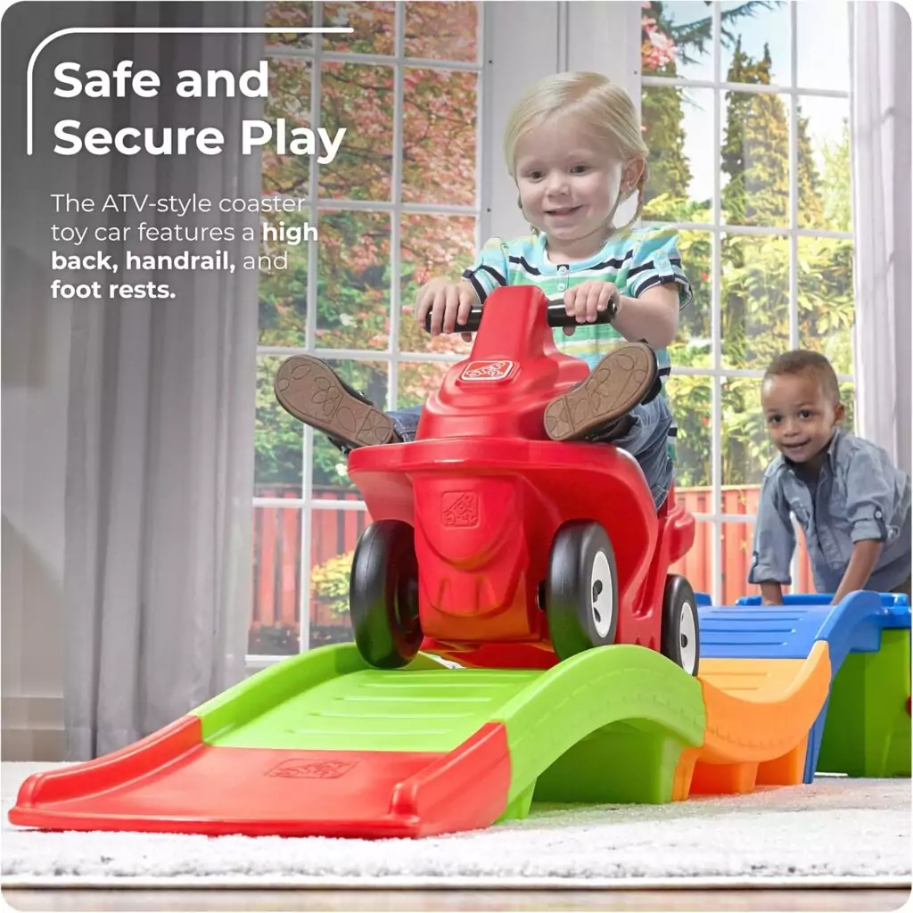 Toddler roller coaster ride offers exciting indoor and outdoor play with a push car, ensuring safe and thrilling fun for young kids. Ideal for active playtime.