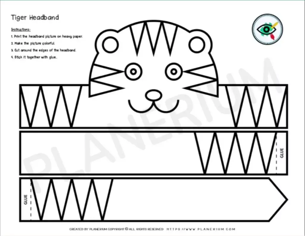 Printable tiger headband coloring template for kids.