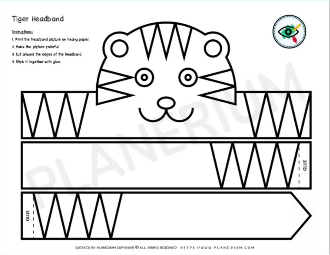 Printable tiger headband coloring template for kids.