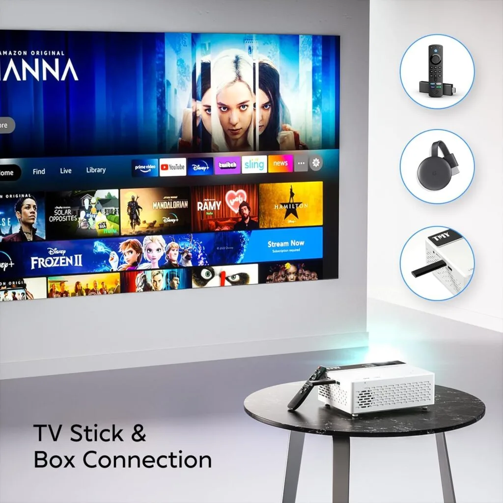 TMY Bluetooth Mini Projector 1080p Full HD: Ideal portable solution for educators seeking high-quality visuals and easy setup for presentations.