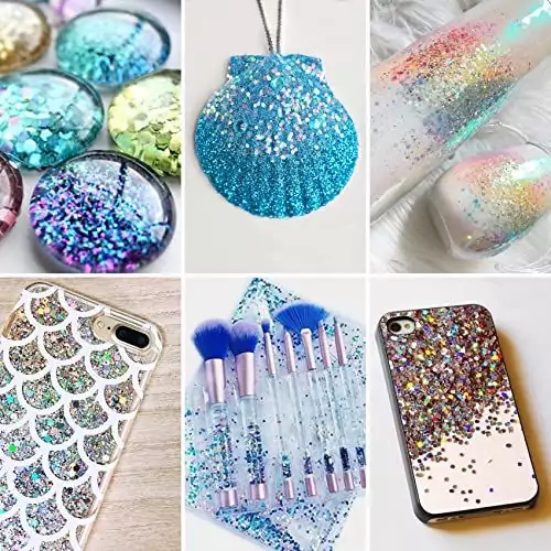 Emerald Green Holographic Sparkle Resin, 4oz, perfect for classroom crafts, adds vibrant, shimmering effects to creative projects.