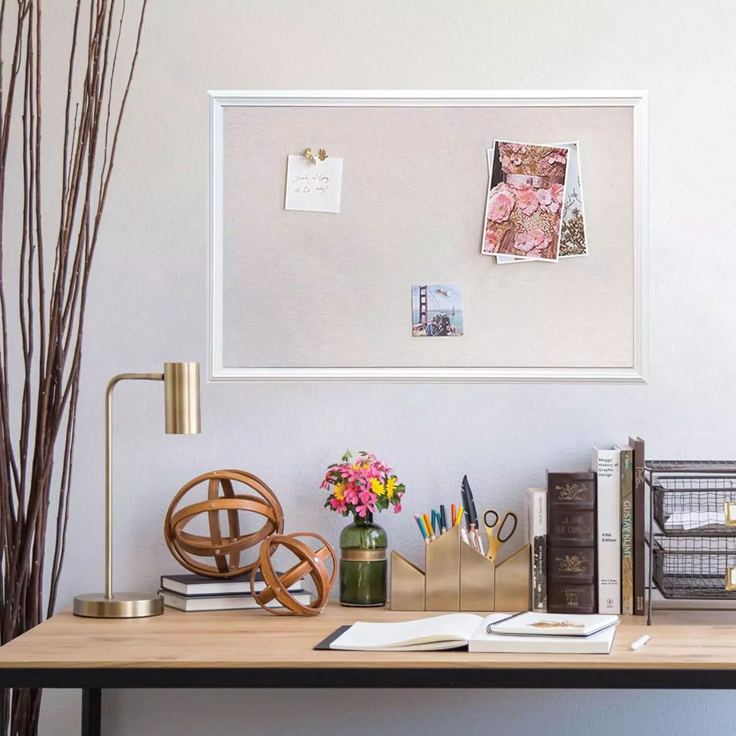 Rustic farmhouse linen message board with a white wooden frame, perfect for enhancing classroom decor and creating an inviting atmosphere.