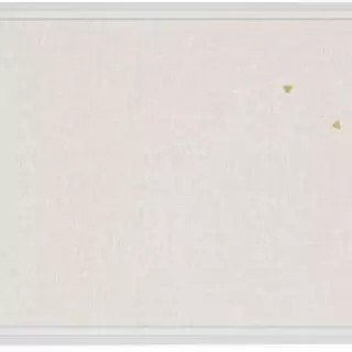 Rustic white-framed linen message board for classroom organization. Ideal farmhouse decor for keeping notes and schedules neatly displayed.