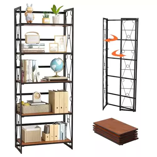 Vecelo 5 Shelf Folding Bookshelf: Industrial Metal Storage Solution for Classroom Organization and Modern Educational Decor
