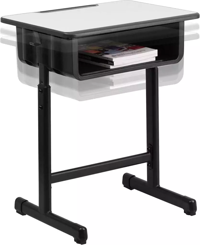 Height adjustable student desk ideal for classroom and remote learning, enhancing comfort and productivity with customizable height settings.