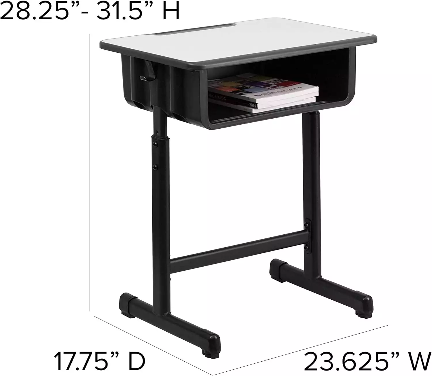 Height-adjustable student desk designed for both classroom and remote learning, featuring an educator-friendly setup for enhanced flexibility and comfort.