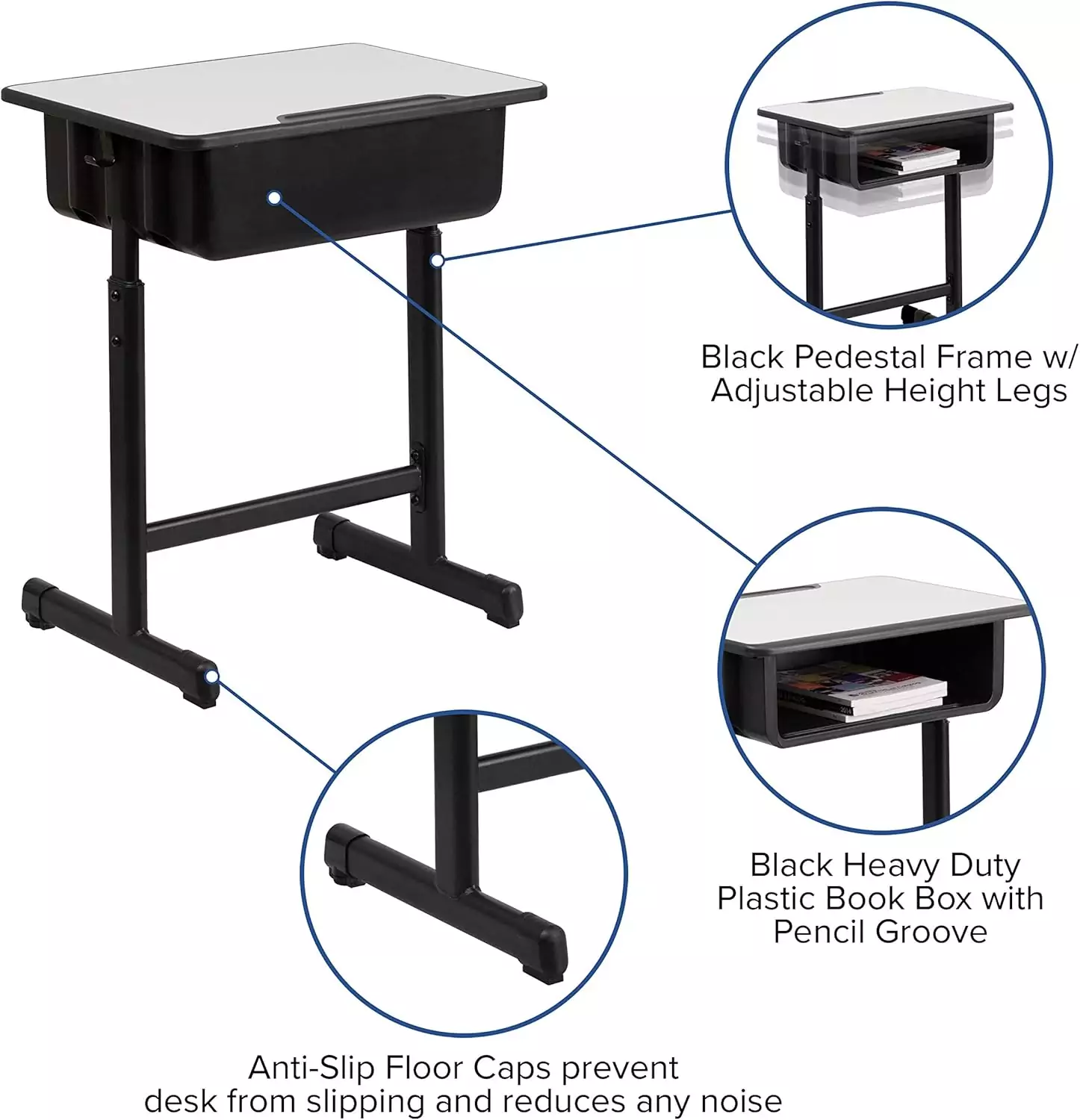 Height-adjustable desk ideal for students and educators, enhancing comfort and focus in both remote learning and classroom environments.