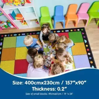 Colorful Classroom Area Rug Enhances Learning Environment, Perfect for Engaging and Interactive Lessons, Size 7.5x13ft, Educational Decor