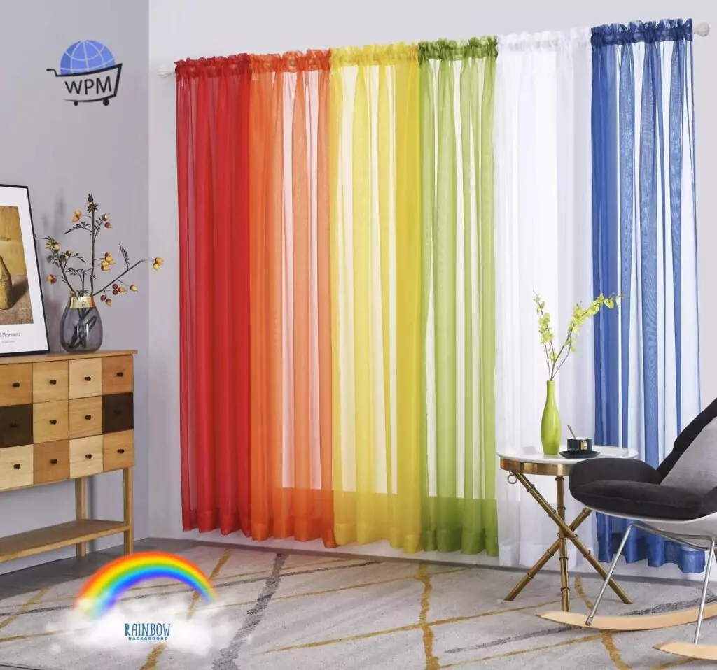 Vibrant classroom curtains provide a colorful educational backdrop, enhancing playroom decor and creating an engaging learning environment.