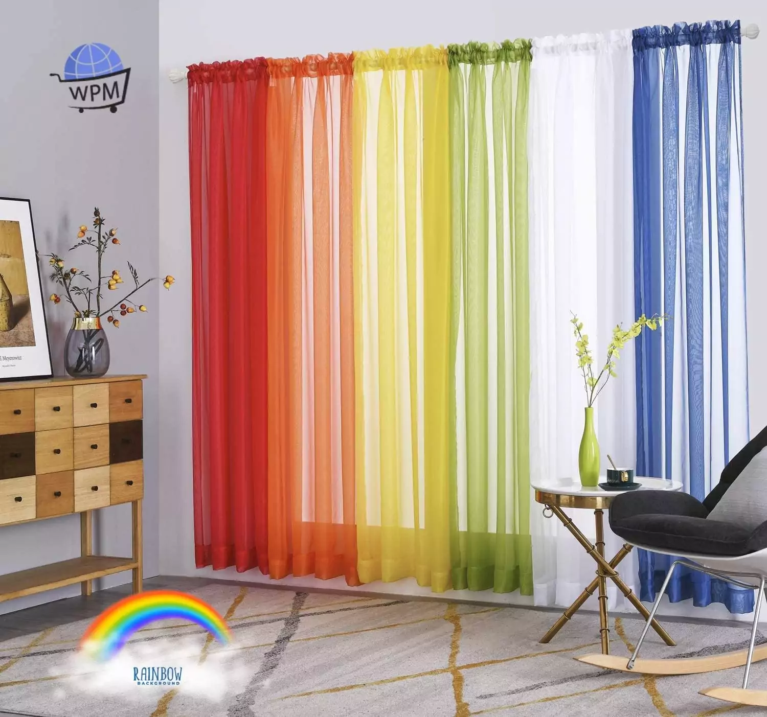 Vibrant classroom curtains provide a colorful educational backdrop, enhancing playroom decor and creating an engaging learning environment.