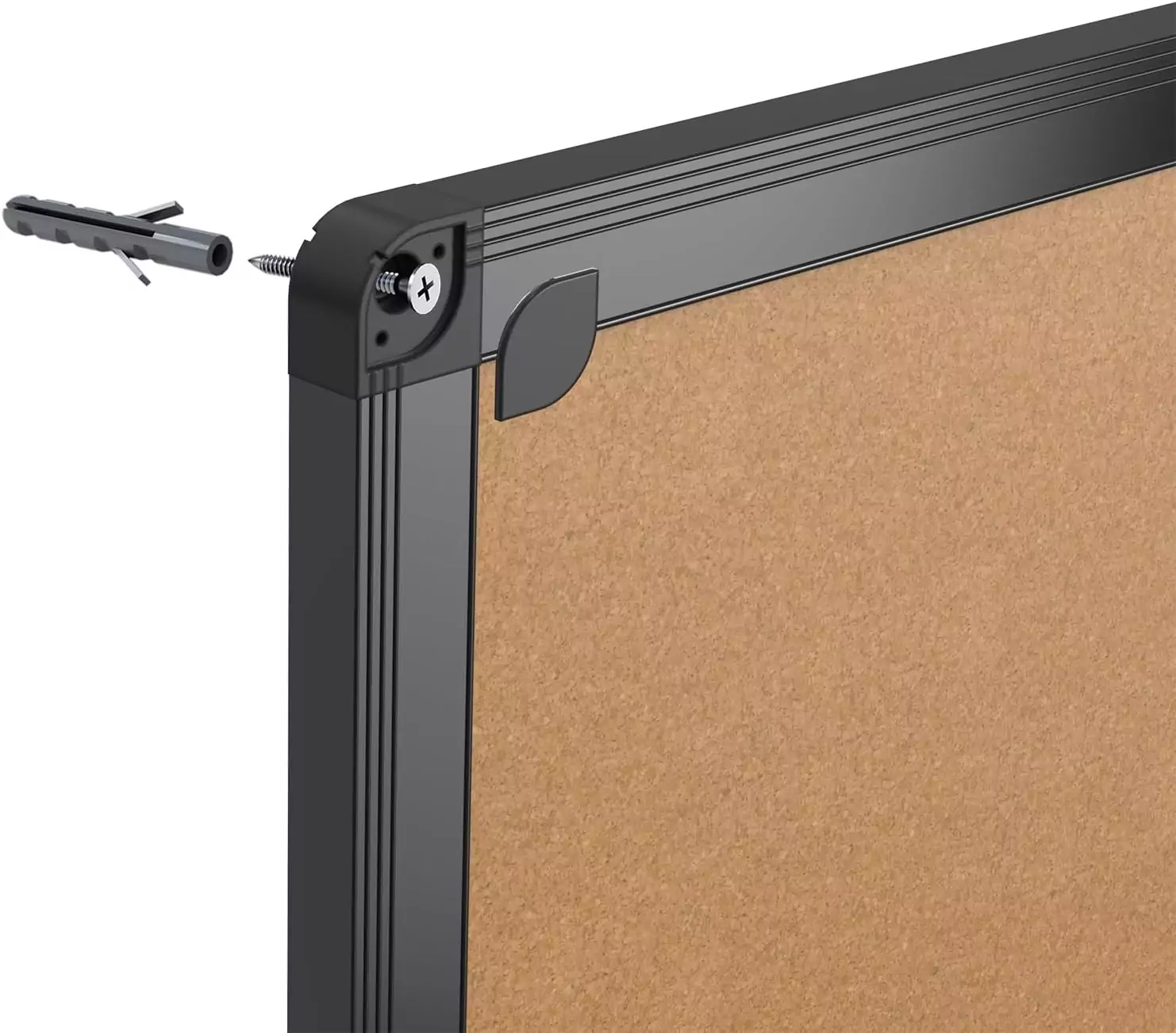 Educators bulletin board with a sleek black aluminum frame; 36x24 cork notice board ideal for classrooms and office spaces.