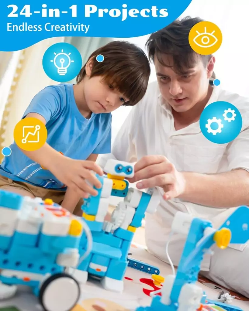 Whalesbot B3 Pro Coding Robot Kit: 24-in-1 STEM toy for kids offers 99 pieces of educational robotics fun, perfect for enhancing classroom learning.