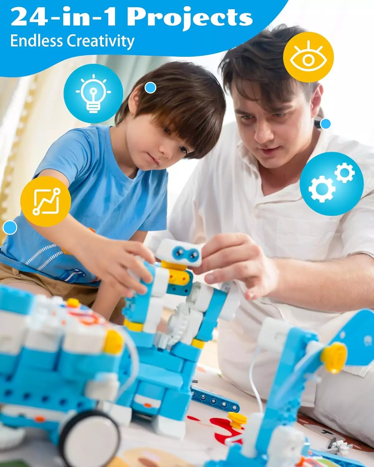 Whalesbot B3 Pro Coding Robot Kit: 24-in-1 STEM toy for kids offers 99 pieces of educational robotics fun, perfect for enhancing classroom learning.