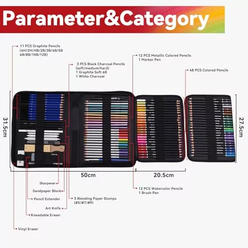 101-Piece Professional Drawing and Sketching Art Kit for Educators - Comprehensive Set for Artists of All Levels with Essential Tools and Supplies