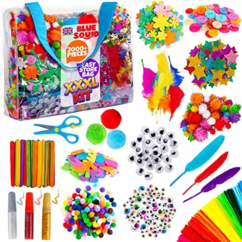 Blue Squid Arts & Crafts Kit for Kids: 2000+ Piece Creative Supplies Bundle to Enhance Artistic Skills and Foster Imagination in Children