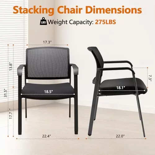 Clatina mesh back stacking chairs with upholstered seats, offering lumbar support for a modern classroom setup and ergonomic comfort.