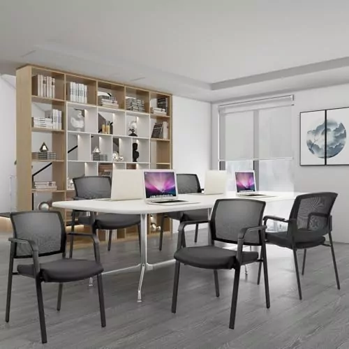 Classroom setup: Clatina mesh back stacking chairs with upholstered seats and lumbar support, optimizing comfort and modern aesthetics.