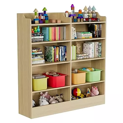 5-Tier Cozy Castle Kids Bookshelf with 10-Cube Toy Storage for Classroom and Playroom, Ideal for Children’s Organization and Space-saving Solutions