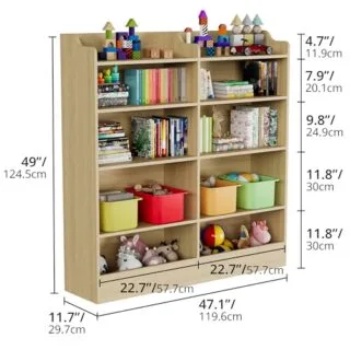 Optimize playroom organization with the Cozy Castle 5-tier children's bookshelf and 10-cube toy storage, perfect for keeping books and toys tidy.