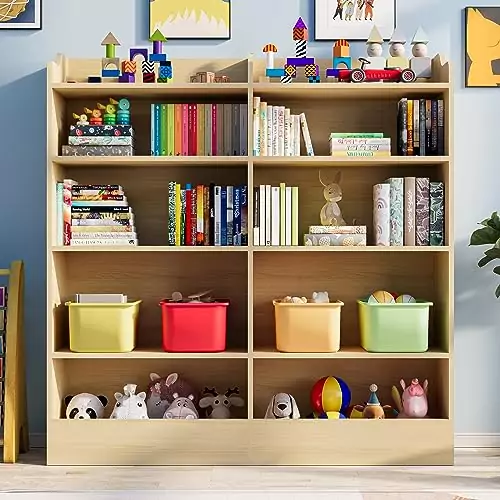 Colorful 5-Tier Kids Bookshelf and 10-Cube Toy Organizer for Classroom or Playroom: Optimize Space with Cozy Castle Storage Solution