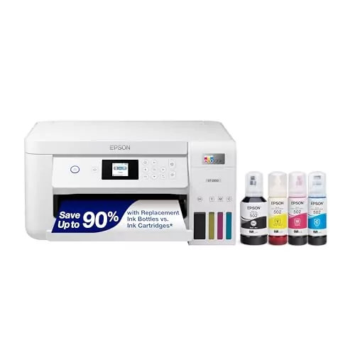 Epson EcoTank ET-2850: Compact Wireless Printer for Educators; Cartridge-Free Design Offers Efficient Color Printing for Educational Needs.