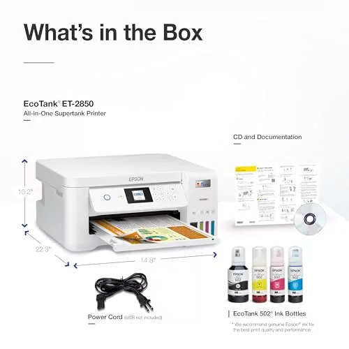 Epson EcoTank ET-2850: Wireless Color Supertank Printer for Educators, featuring Scan, Copy, and Cartridge-Free functionality for classroom use.