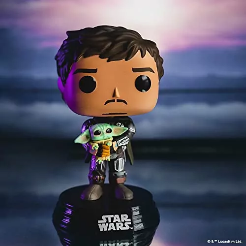 Funko Star Wars Mandalorian Din Djarin and Grogu figurine showcases a sci-fi adventure theme, ideal for learning and collector enthusiasts.