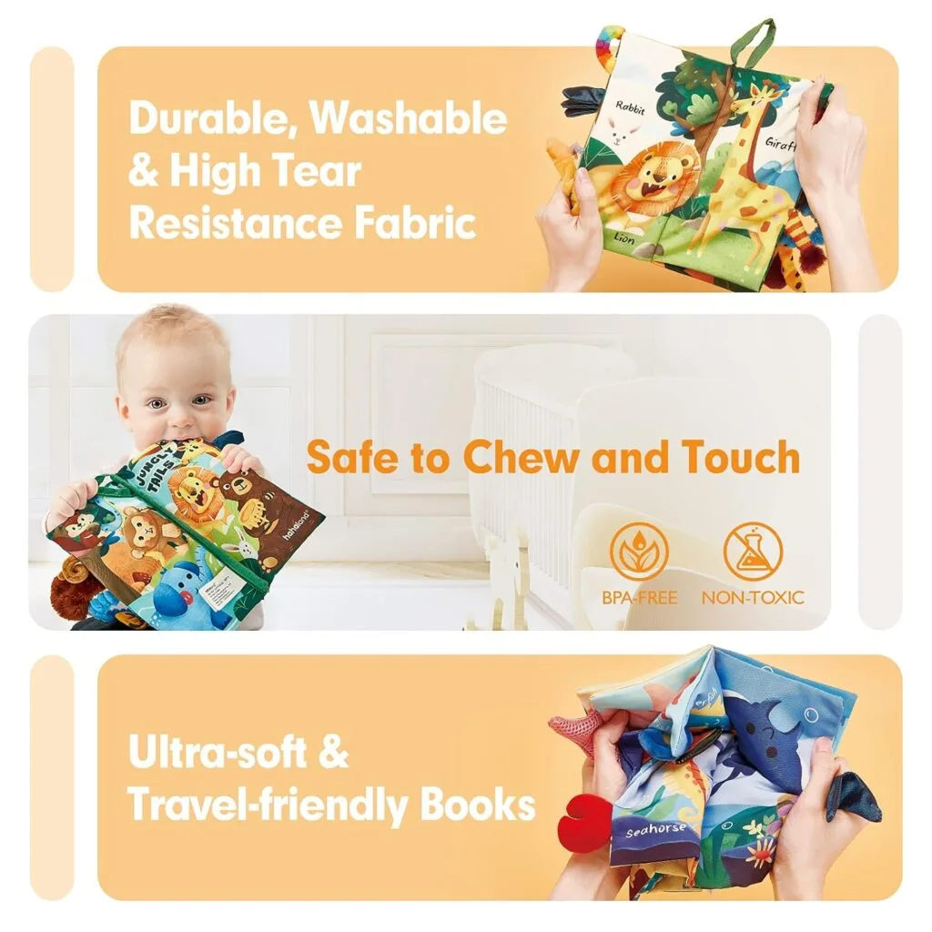 Engage your infant with soft baby toys, crinkle books, and squeaky sounds, designed for early learning and sensory development for ages 0-12 months.