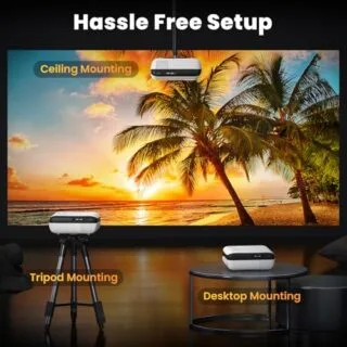 Happrun 1080p Bluetooth Mini Projector: Portable Full HD Projector Ideal for Classroom Presentations and Outdoor Movie Nights.