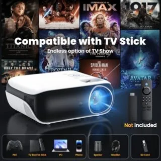 Happrun 1080p Bluetooth Mini Projector: Enhance classroom presentations with this portable outdoor full HD learning tool for educators.