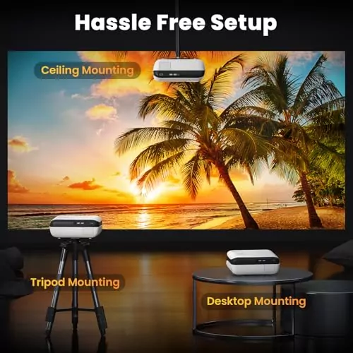 Happrun 1080p Bluetooth Mini Projector: Portable Full HD Projector Ideal for Classroom Presentations and Outdoor Movie Nights.