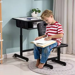 Adjustable Height Classroom Desk and Chair Set with Drawer, Designed for Enhanced Learning Comfort and Ergonomic Support in Educational Settings.