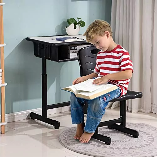 Adjustable Height Classroom Desk and Chair Set with Drawer, Designed for Enhanced Learning Comfort and Ergonomic Support in Educational Settings.