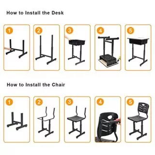 Ergonomic height adjustable desk and chair set for classrooms, featuring a practical drawer, designed for enhanced learning comfort and space efficiency.