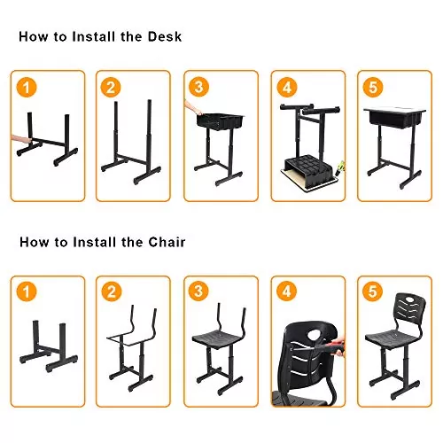 Ergonomic height adjustable desk and chair set for classrooms, featuring a practical drawer, designed for enhanced learning comfort and space efficiency.