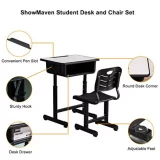 Adjustable Height Desk and Chair Set with Drawer for Enhanced Learning Comfort—Perfect Ergonomic Furniture for Students and Workspaces.