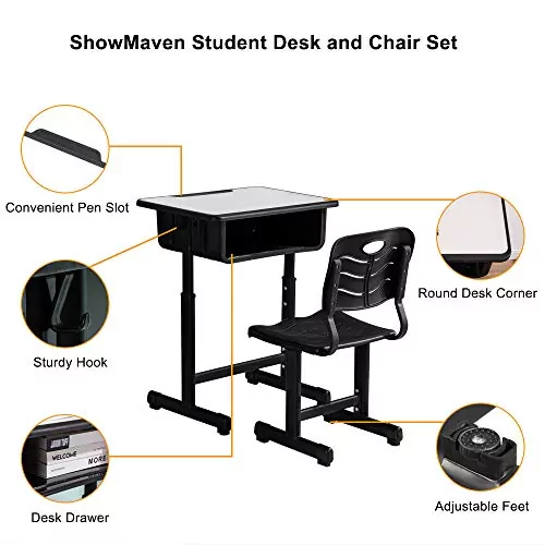 Adjustable Height Desk and Chair Set with Drawer for Enhanced Learning Comfort—Perfect Ergonomic Furniture for Students and Workspaces.