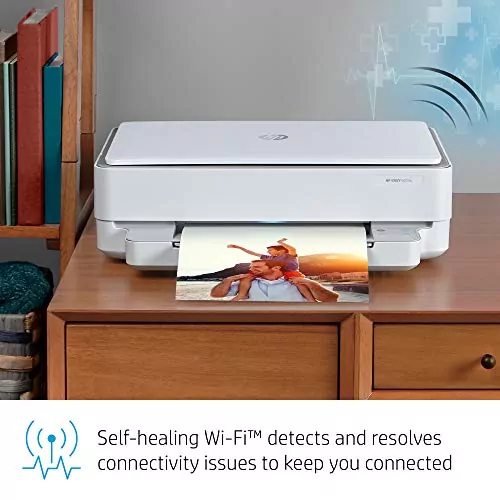 HP Envy 6055e wireless printer, ideal for classroom environments and mobile setups, offering top-notch color printing solutions for educators.